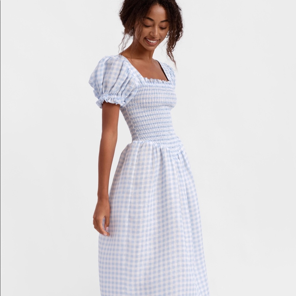 Sleeper Belle Linen Dress in Blue Vichy